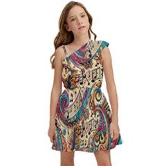 Paisley Print Musical Notes Kids  One Shoulder Party Dress by RiverRootz