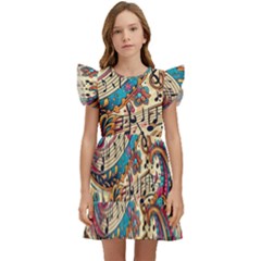 Paisley Print Musical Notes Kids  Winged Sleeve Dress by RiverRootz