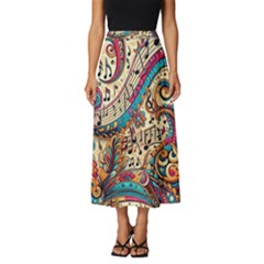 Paisley Print Musical Notes Classic Midi Chiffon Skirt by RiverRootz