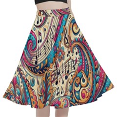 Paisley Print Musical Notes A-line Full Circle Midi Skirt With Pocket by RiverRootz