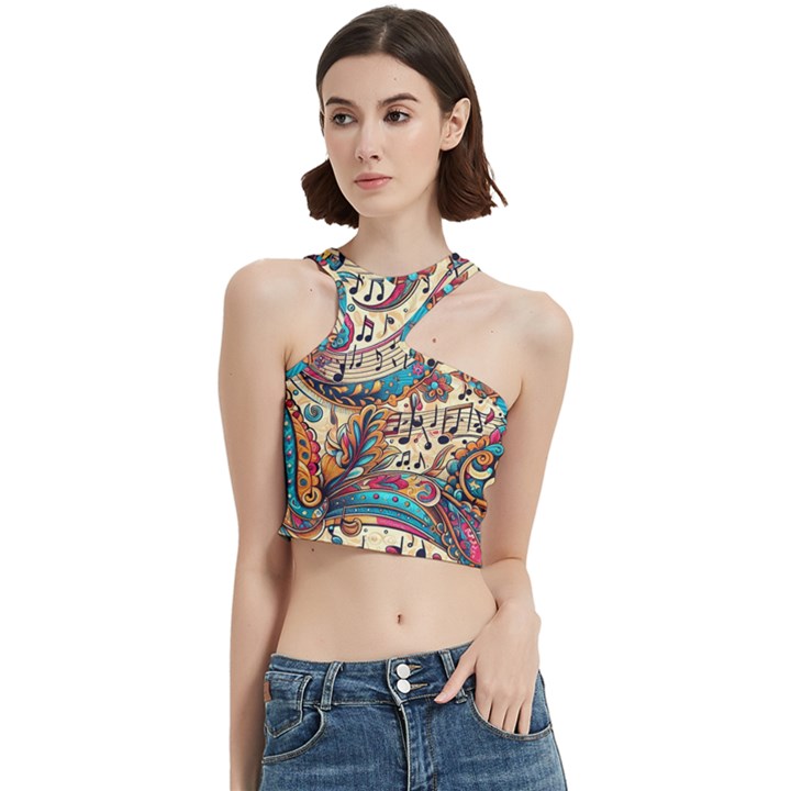 Paisley Print Musical Notes Cut Out Top