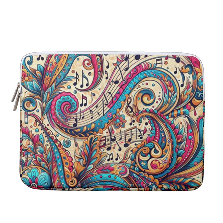 Paisley Print Musical Notes 14  Vertical Laptop Sleeve Case With Pocket