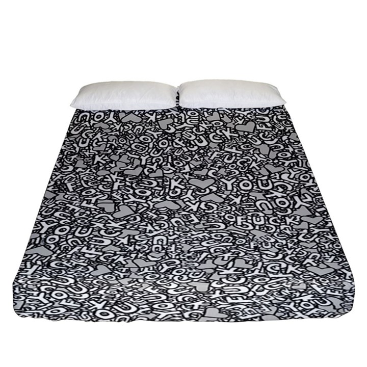 Fuck You Phrase Sketchy Drawing Motif Random Pattern Black Backgrond Fitted Sheet (King Size)