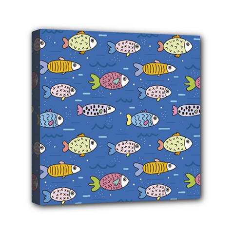 Sea Fish Blue Submarine Animals Patteen Mini Canvas 6  X 6  (stretched)