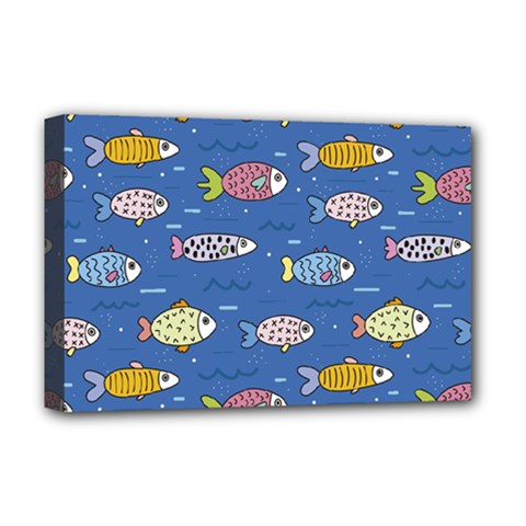 Sea Fish Blue Submarine Animals Patteen Deluxe Canvas 18  X 12  (stretched) by Maspions