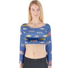 Sea Fish Blue Submarine Animals Patteen Long Sleeve Crop Top