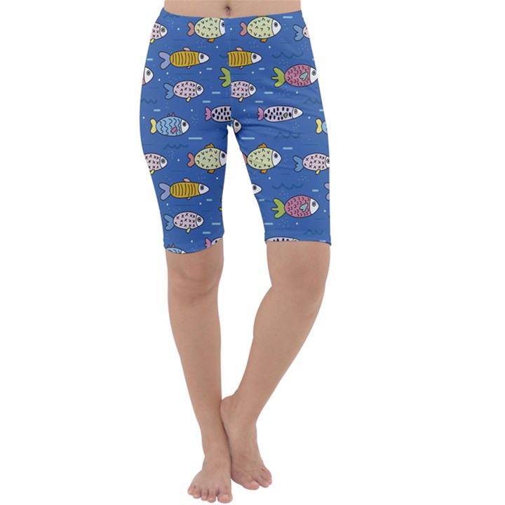 Sea Fish Blue Submarine Animals Patteen Cropped Leggings 