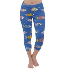 Sea Fish Blue Submarine Animals Patteen Capri Winter Leggings 