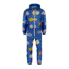 Sea Fish Blue Submarine Animals Patteen Hooded Jumpsuit (kids)