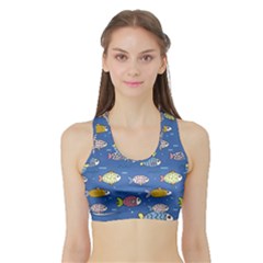 Sea Fish Blue Submarine Animals Patteen Sports Bra With Border