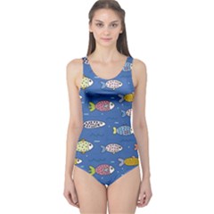 Sea Fish Blue Submarine Animals Patteen One Piece Swimsuit