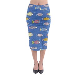 Sea Fish Blue Submarine Animals Patteen Midi Pencil Skirt