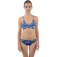 Sea Fish Blue Submarine Animals Patteen Wrap Around Bikini Set