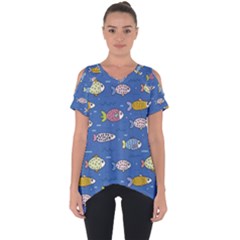 Sea Fish Blue Submarine Animals Patteen Cut Out Side Drop T-shirt by Maspions