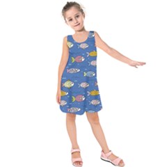 Sea Fish Blue Submarine Animals Patteen Kids  Sleeveless Dress