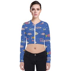 Sea Fish Blue Submarine Animals Patteen Long Sleeve Zip Up Bomber Jacket