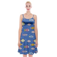 Sea Fish Blue Submarine Animals Patteen Spaghetti Strap Velvet Dress