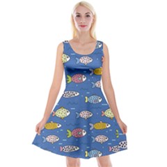 Sea Fish Blue Submarine Animals Patteen Reversible Velvet Sleeveless Dress