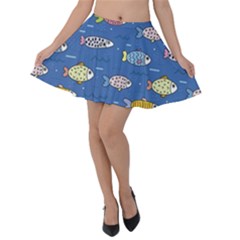 Sea Fish Blue Submarine Animals Patteen Velvet Skater Skirt