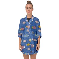 Sea Fish Blue Submarine Animals Patteen Half Sleeve Chiffon Kimono