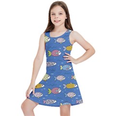 Sea Fish Blue Submarine Animals Patteen Kids  Lightweight Sleeveless Dress