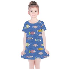 Sea Fish Blue Submarine Animals Patteen Kids  Simple Cotton Dress by Maspions