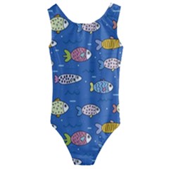 Sea Fish Blue Submarine Animals Patteen Kids  Cut-out Back One Piece Swimsuit