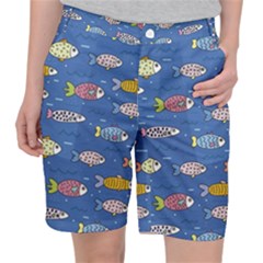 Sea Fish Blue Submarine Animals Patteen Women s Pocket Shorts