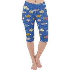 Sea Fish Blue Submarine Animals Patteen Lightweight Velour Cropped Yoga Leggings by Maspions