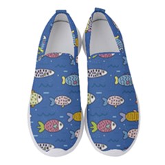 Sea Fish Blue Submarine Animals Patteen Women s Slip On Sneakers