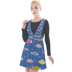 Sea Fish Blue Submarine Animals Patteen Plunge Pinafore Velour Dress