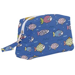 Sea Fish Blue Submarine Animals Patteen Wristlet Pouch Bag (large)