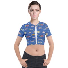 Sea Fish Blue Submarine Animals Patteen Short Sleeve Cropped Jacket