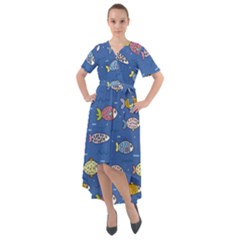 Sea Fish Blue Submarine Animals Patteen Front Wrap High Low Dress