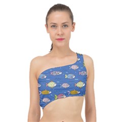 Sea Fish Blue Submarine Animals Patteen Spliced Up Bikini Top 