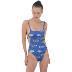 Sea Fish Blue Submarine Animals Patteen Tie Strap One Piece Swimsuit