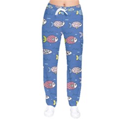 Sea Fish Blue Submarine Animals Patteen Women Velvet Drawstring Pants