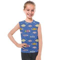 Sea Fish Blue Submarine Animals Patteen Kids  Mesh Tank Top