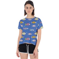 Sea Fish Blue Submarine Animals Patteen Open Back Sport T-shirt