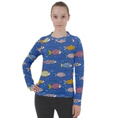 Sea Fish Blue Submarine Animals Patteen Women s Pique Long Sleeve T-shirt