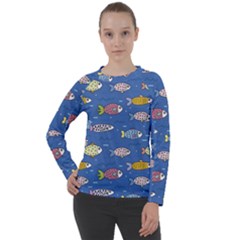 Sea Fish Blue Submarine Animals Patteen Women s Long Sleeve Raglan T-shirt