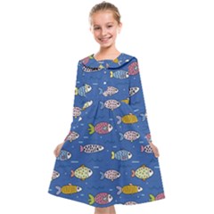 Sea Fish Blue Submarine Animals Patteen Kids  Midi Sailor Dress by Maspions