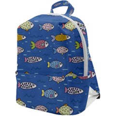 Sea Fish Blue Submarine Animals Patteen Zip Up Backpack by Maspions