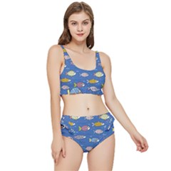 Sea Fish Blue Submarine Animals Patteen Frilly Bikini Set by Maspions