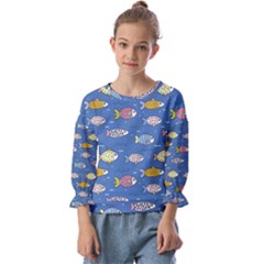 Sea Fish Blue Submarine Animals Patteen Kids  Cuff Sleeve Top