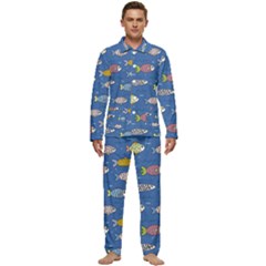 Sea Fish Blue Submarine Animals Patteen Men s Long Sleeve Velvet Pocket Pajamas Set by Maspions