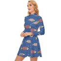 Sea Fish Blue Submarine Animals Patteen Long Sleeve Velour Longline Dress View2