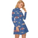 Sea Fish Blue Submarine Animals Patteen Long Sleeve Velour Longline Dress View3