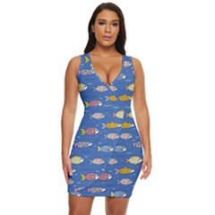 Sea Fish Blue Submarine Animals Patteen Draped Bodycon Dress