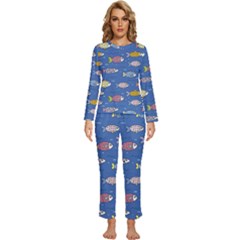 Sea Fish Blue Submarine Animals Patteen Womens  Long Sleeve Lightweight Pajamas Set by Maspions